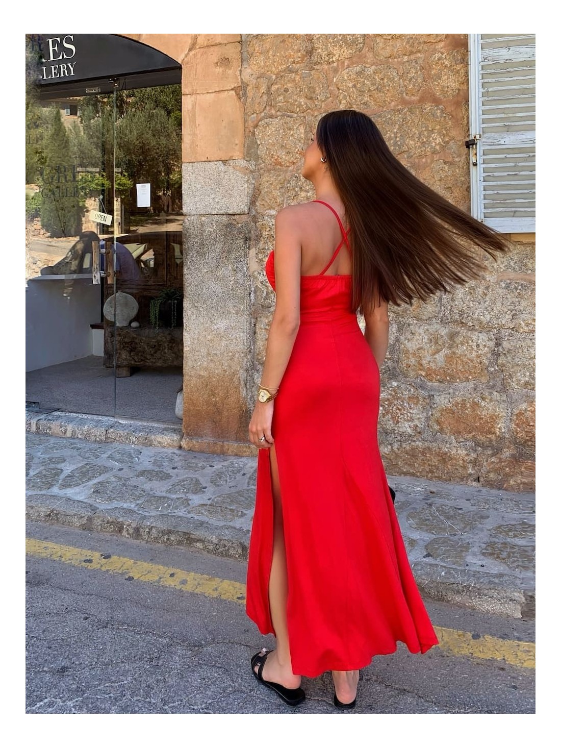 Red summer maxi dress with straps FG670 - Online store - Boutique